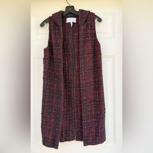 BCBGeneration Black and Red Textured Long Vest with hood and pockets